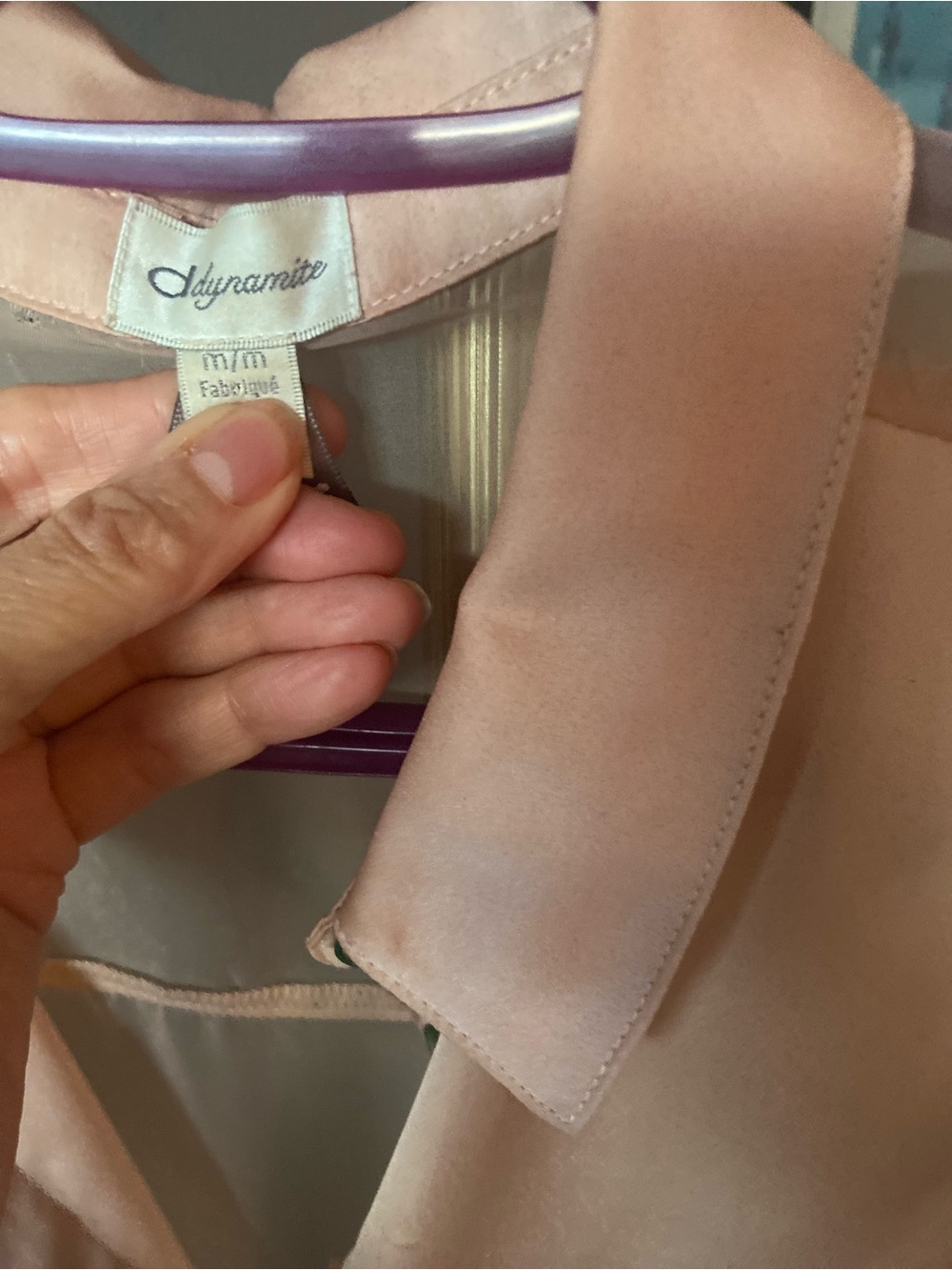 Dynamite Blush Pink Satin Blouse with Sheer Sleeves - Picture 4 of 5